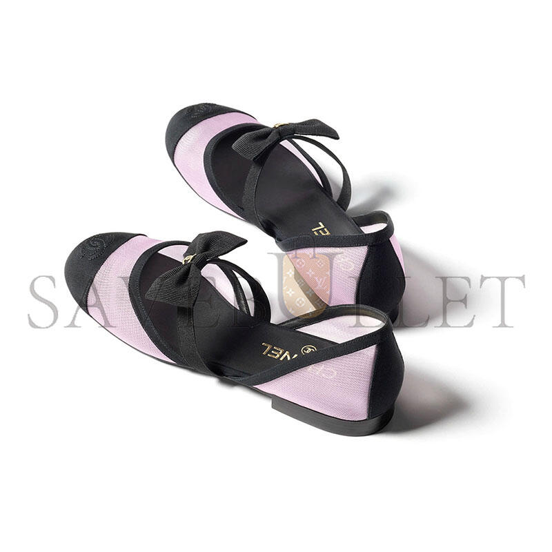 CHANEL MESH GROSGRAIN MARY JANES FLATS LIGHT PINK G46701